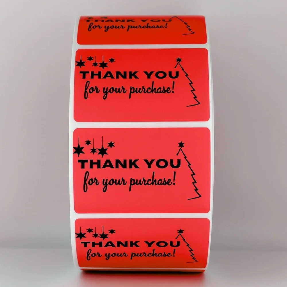 Thank You For Your Purchase Stickers Christmas Tree & Stars - Holiday Packaging
